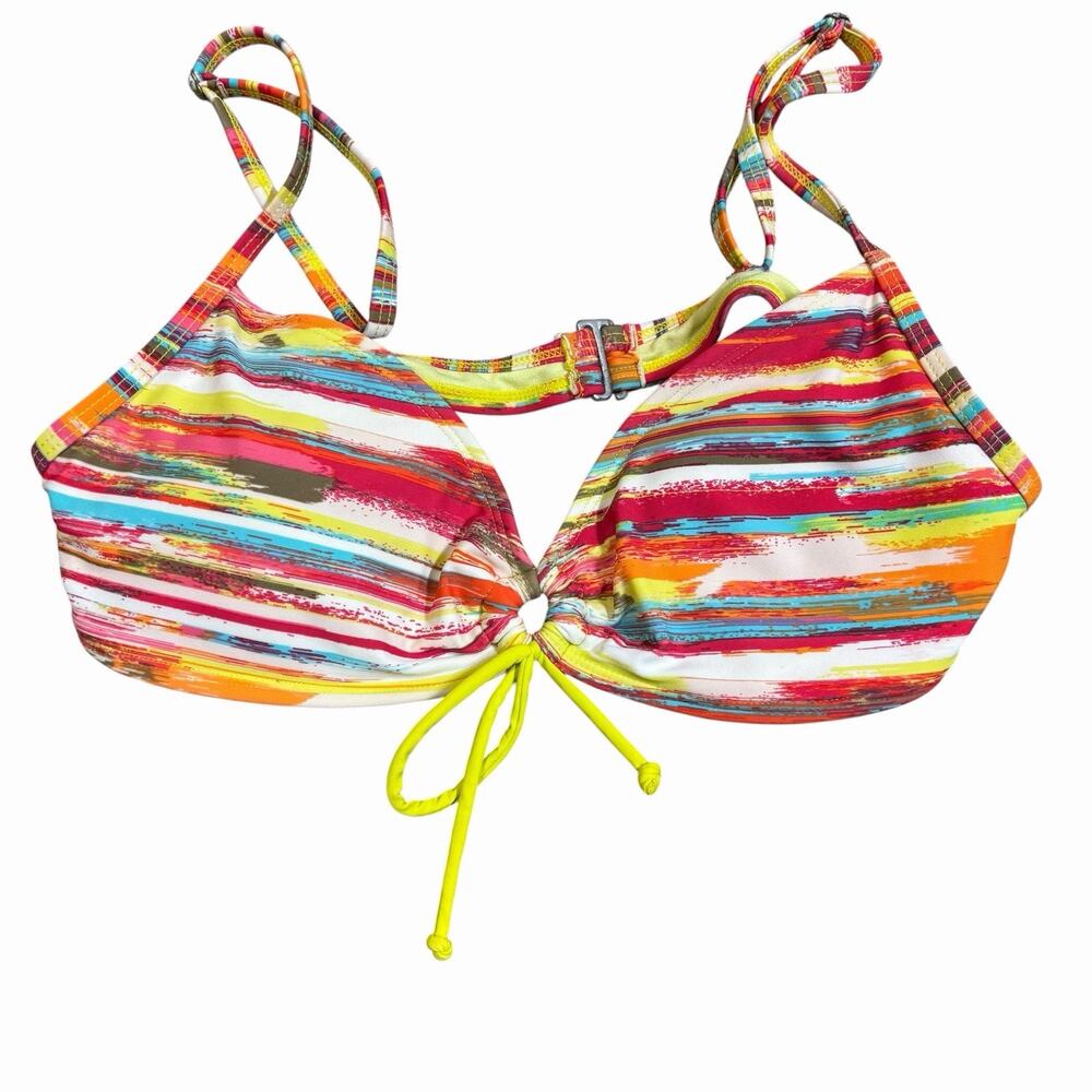 Athleta Scrunch Bikini Top Abstract Stripes Orange Yellow Medium 905870 Pads